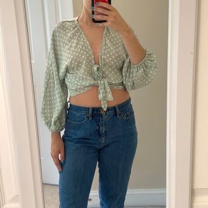 Zara green polka dot top.